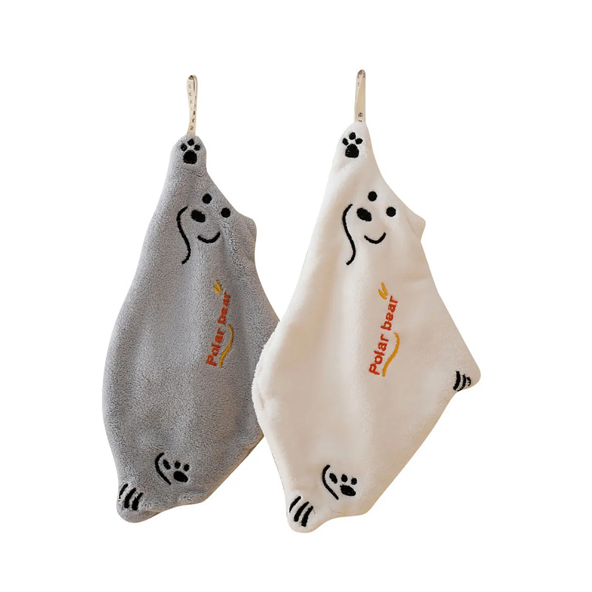 Description Picture 4 of item1Pc Soft Cute Cartoon Shaped Hand Wipe Polar Bear Quick Dry Hanging Towel Handkerchief Kitchen Household Coral Velvet Towel
