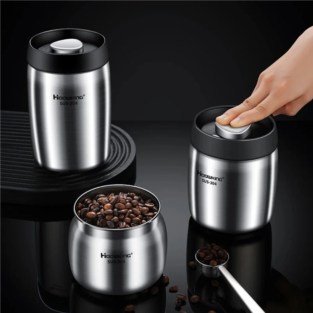 Vacuum sealed tank Coffee bean storage tank Household 304 stainless steel food storage Jars moisture-proof sealed container2025