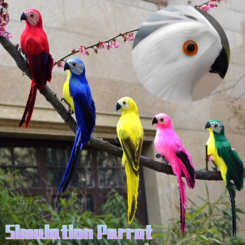 Parrot Garden Props Parrot Ornaments Artificial Feather Bird Decoration Garden Decoration Animal Ornaments 35cm 25cm Handmade Simulation Parrot Creative Feather Lawn Figurine Ornament Animal Bird Garden Bird Prop Decoration Miniature