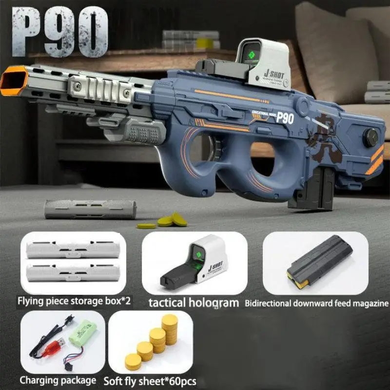 Automatic Toy Submachine Gun (P90) Electric EVA Soft Flyer Launcher High Speed Continuous Foam Blaster 4
