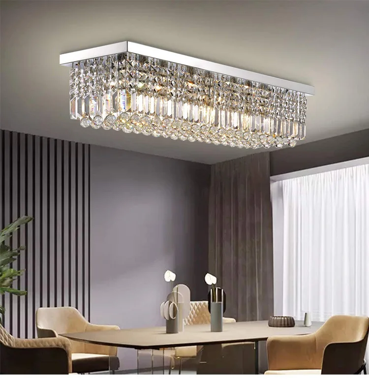 Rectangular crystal chandelier simple modern light luxury restaurant lamp creative home LED restaurant kitchen bar chandelier pendant light fixtures