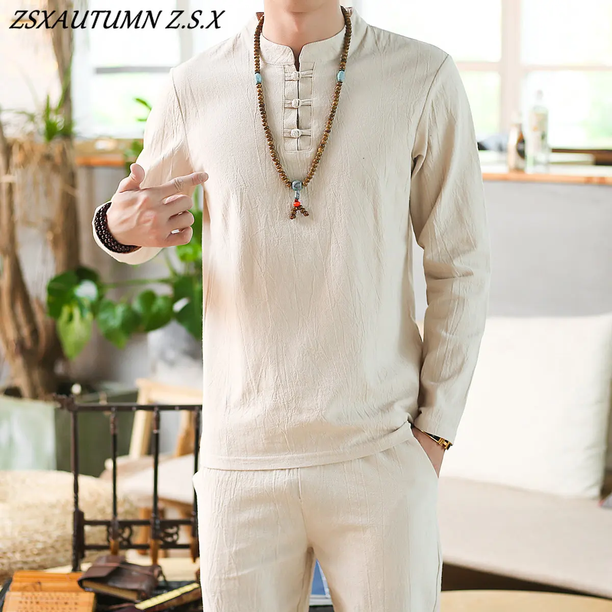 

Винтажный Повседневный китайский льняной мужской спортивный костюм из двух предметов женский костюм уличные модные брюки с длинным рукавом 2023 пляжная одежда мужской костюм