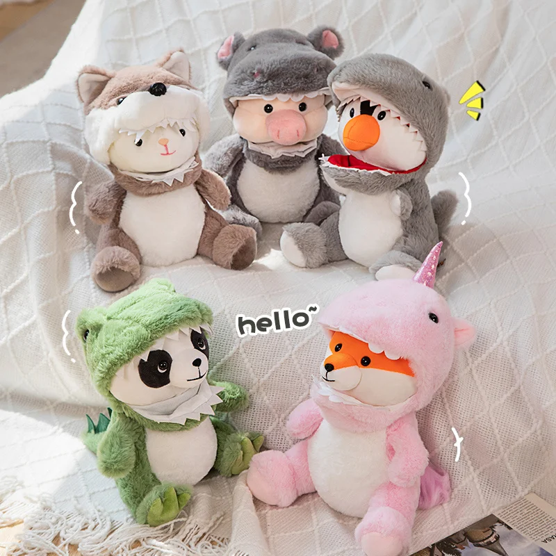 Creative Pig Sheep Panda Plush Doll Transform to Unicorn Dinosaur Stuffed Animals Plushie Toys for Kids Boys Girls Funny Gifts