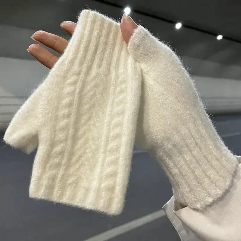 Half Finger Gloves for Women Winter Soft Warm Wool Knitting Arm Gloves Soft Warm Half Finger Handschoenen Uni Mitten Guantes