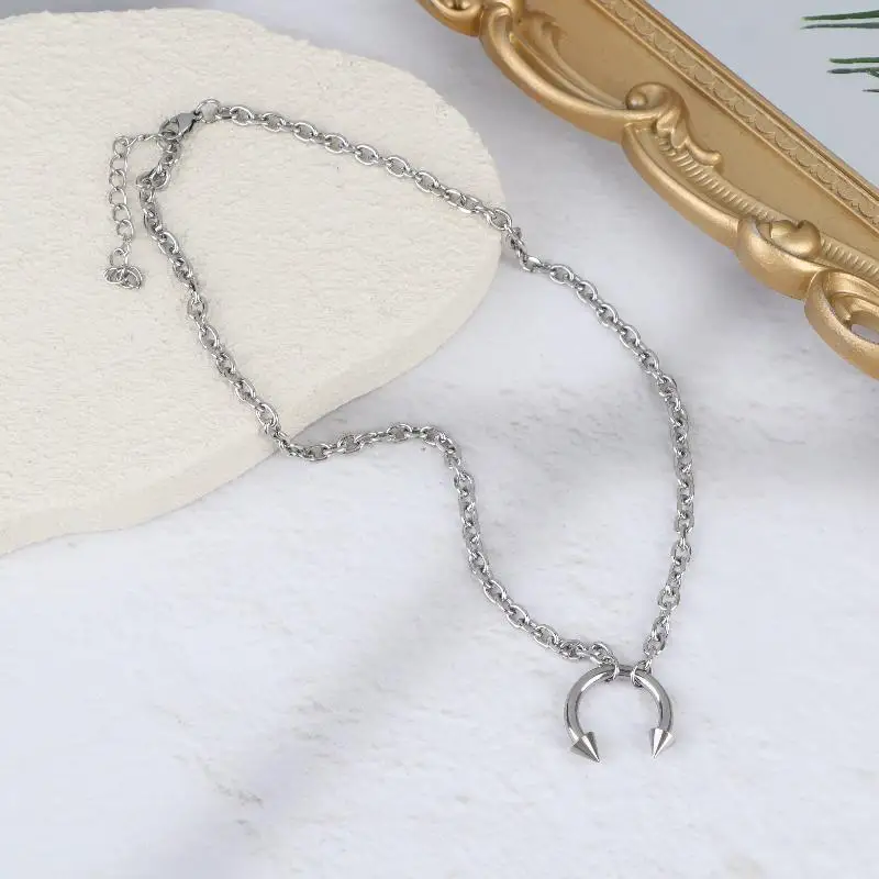 1PCS Titanium steel  Retro Hip-hop Style Titanium Steel Necklace Party Punk Rivet Pendant Unisex Choker Gothic Y2K Jewelry
