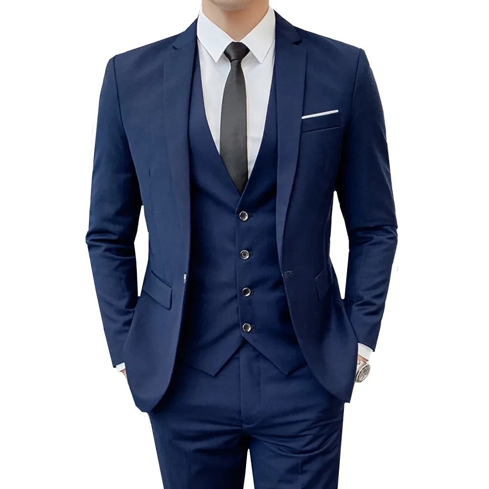 Business Men's Groomsmen Blazers Trousers Groom Wedding Dress Banquet Solid Color Slim Fit Suit Jacket Coat Vest Pants Set mens suit 3 Pcs