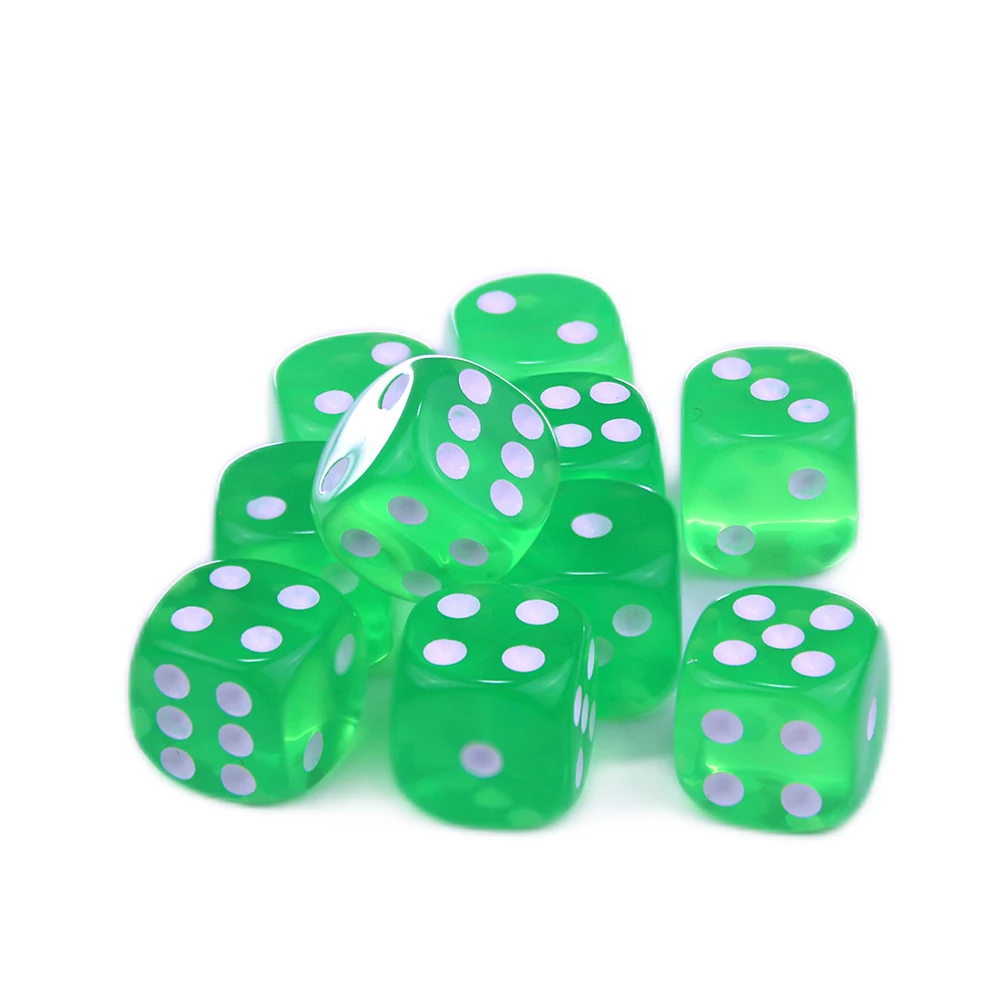 Colorful Set of 10 Transparent D6 Dice with Standard Dots for Party and Tabletop Game Fun