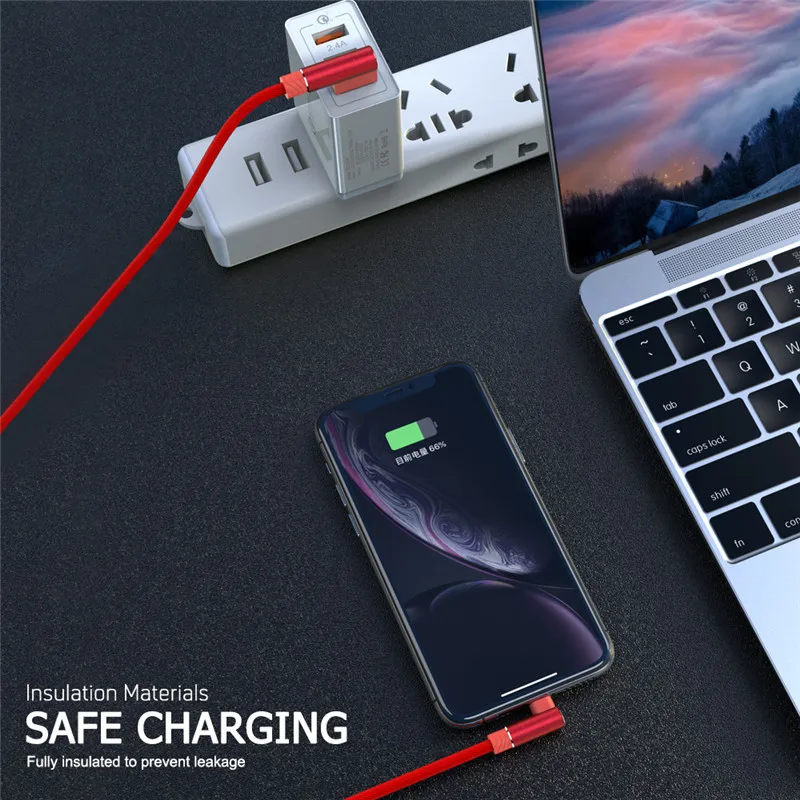 90 Degree USB Cable For iPhone 14 13 12 11 Pro Max X XR 6s 7 8 Plus 2m 3m Lead Mobile Phone Fast Charging Cord Data Charger Wire - 6