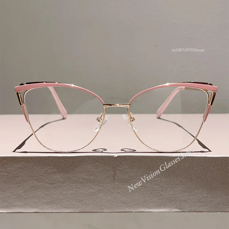 New simple metal blue light blocking glasses for women, cat eye glasses, computer glasses for work.