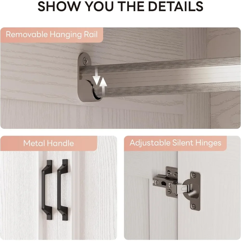 NEW-Armoire Wardrobe Closet with 2 Doors and 2 Drawers 70" H x 36" W Wooden Bedroom Freestanding Wardrobe Combination for Hangin