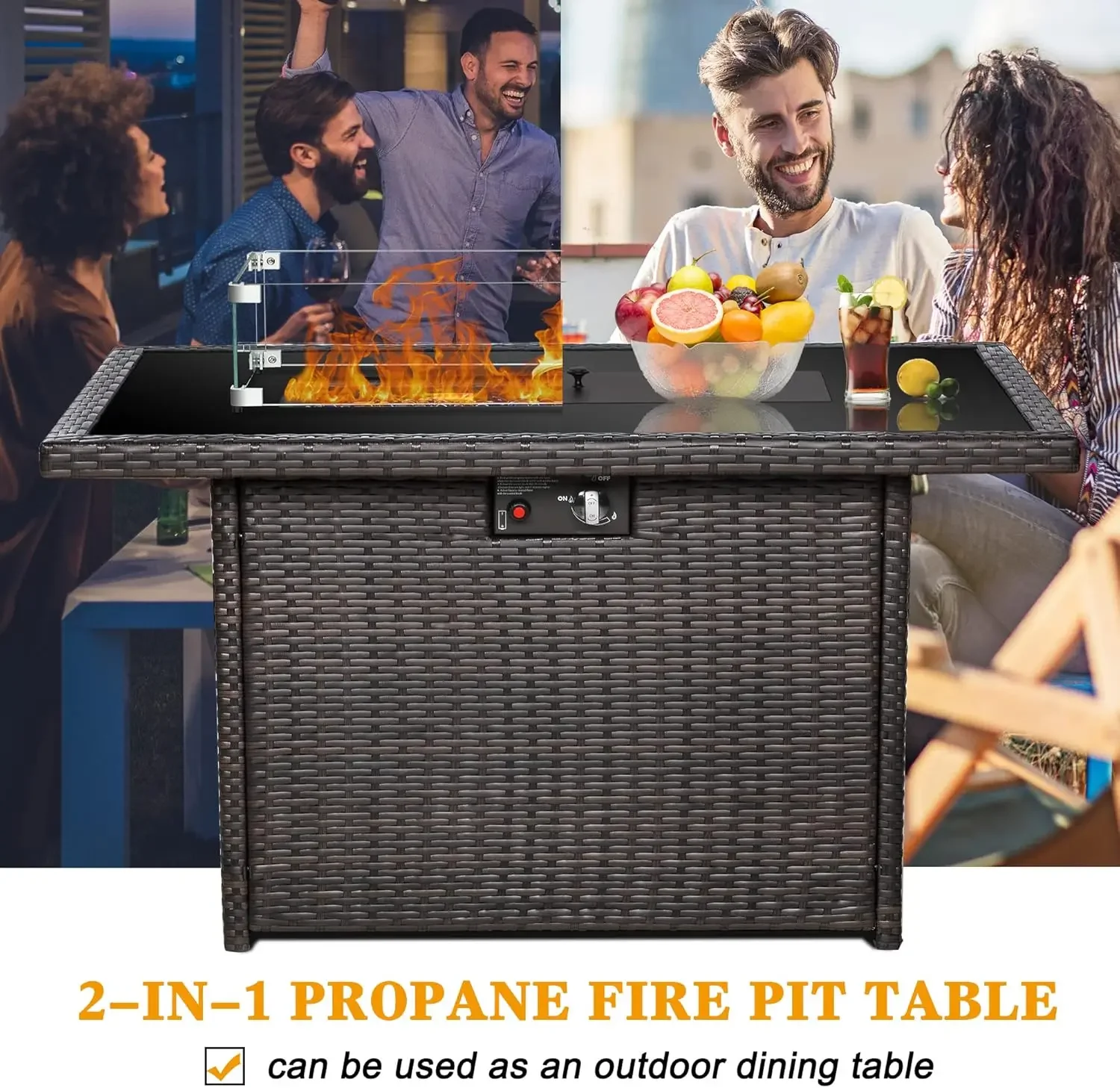 44" Propane Gas Fire Pit Table with Glass Wind Guard, 55,000 BTU 6