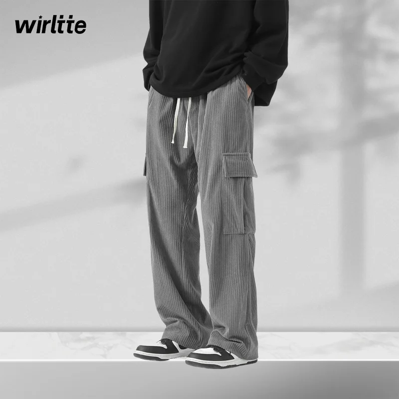 

Брюки мужские вельветовые с широкими штанинами, повседневные длинные модные джоггеры с карманами, спортивная одежда, однотонные