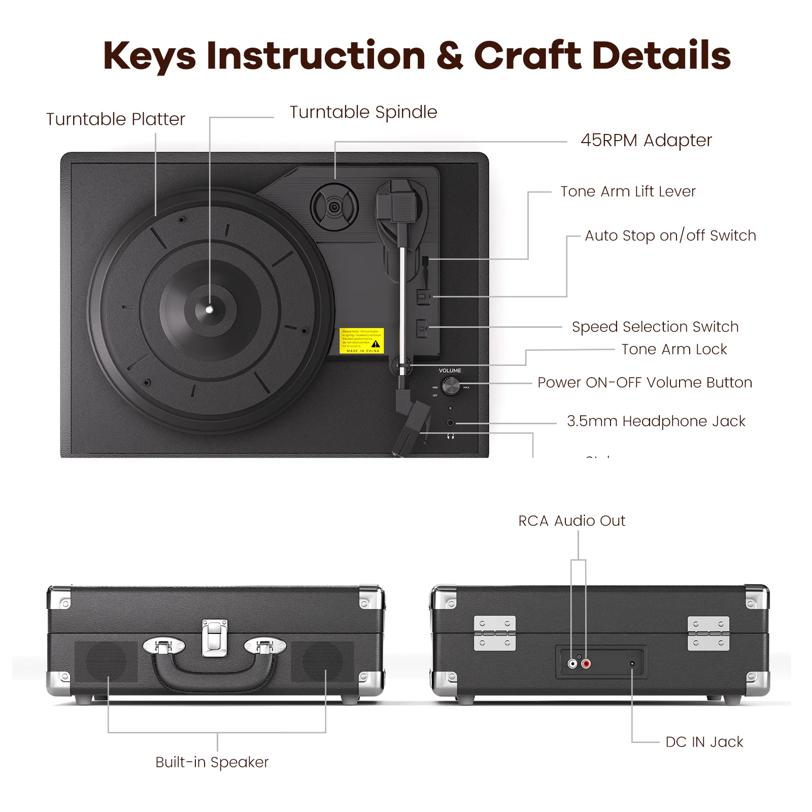 3-Speed Stereo Vinyl Record Player 3