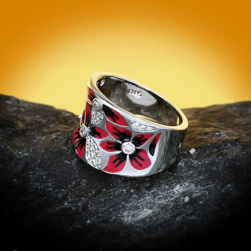 Red Flower Women's Handmade Enamel Ring Wedding Bridal Ring Party Jewelry wedding rings,rose flower ring