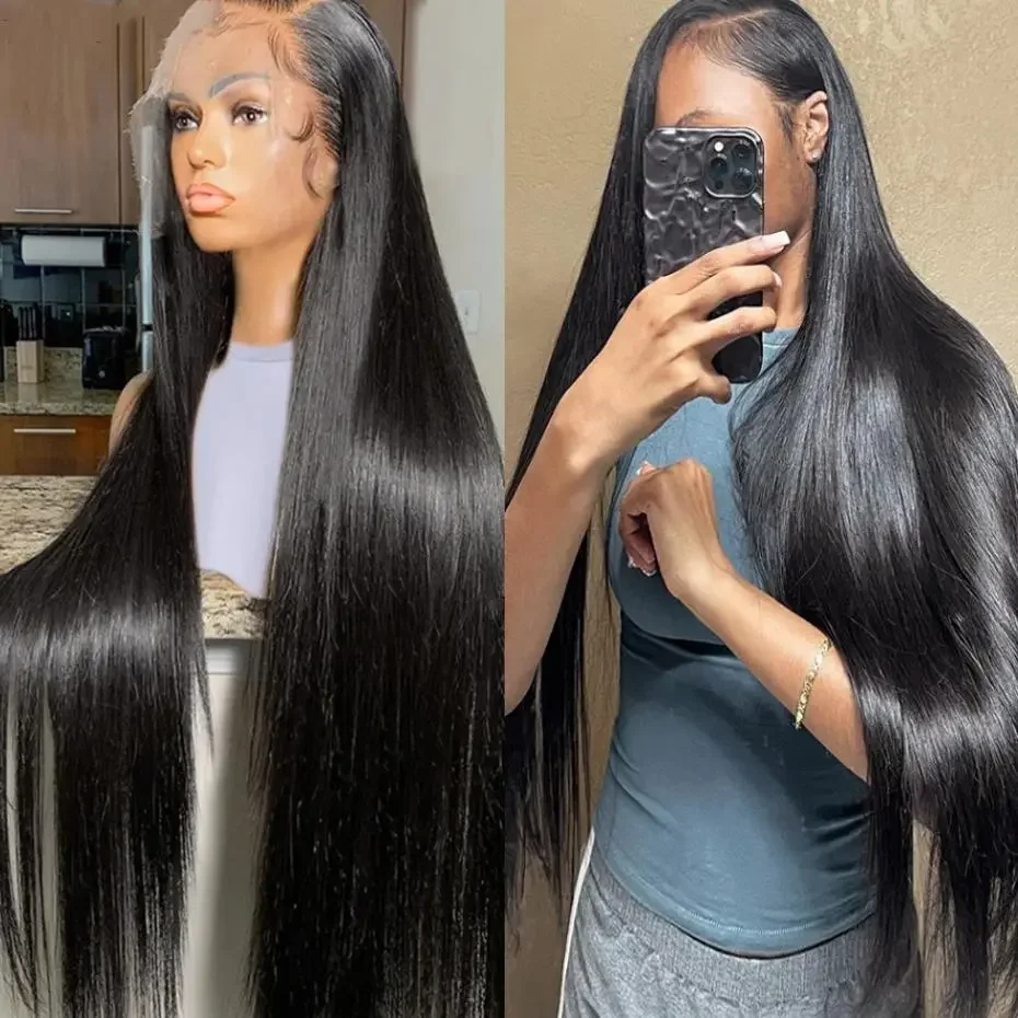 250 Density 40 44 Inch Bone Straight Hd Transparent 13x6 Lace Frontal Wig Brazilian 13x4 Hd Lace Front Human Hair Wigs For Women 2