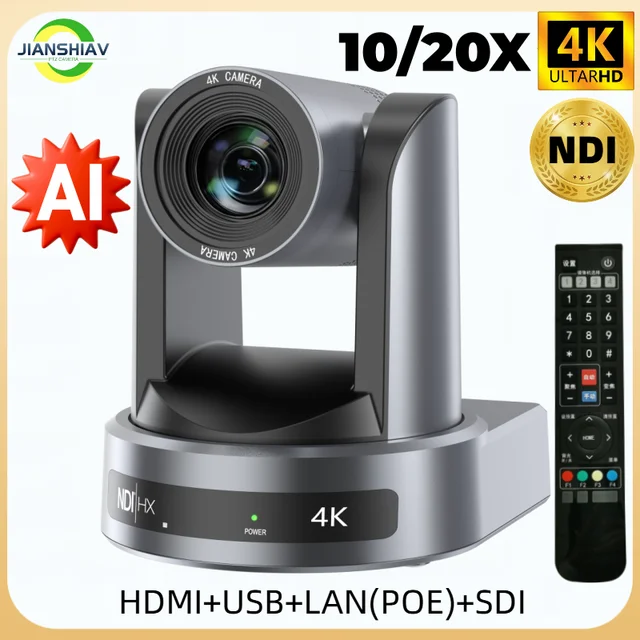 NDI/SDI 4K PTZ Camera 10X 20X zoom Video Conference Live Streaming HDMI USB IP POE 1080P for Church NetMeeting Broadcast Youtube