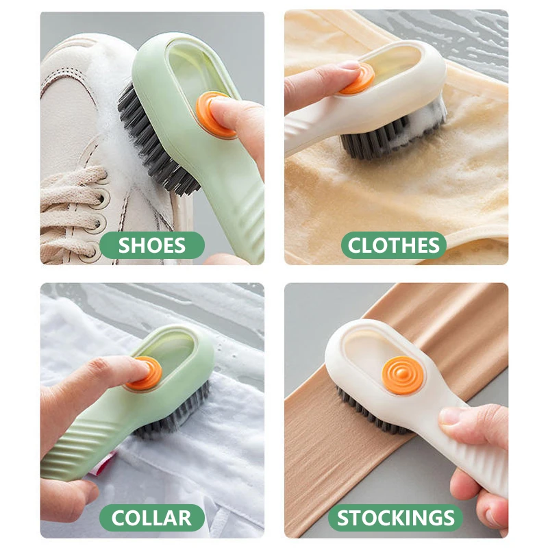 Multi-functional Liquid Injection Shoe Brush With Automatic Handle Press,  Soft Bristle Clothes Cleaning Tool For Home Use