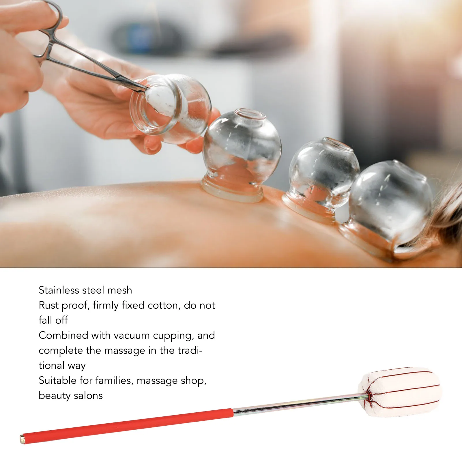 2PCS Fire Cupping Stick Stainless Steel Fire Cupping Ignition Rod Reusable Heat Resistant Traditional Cotton Head for Home