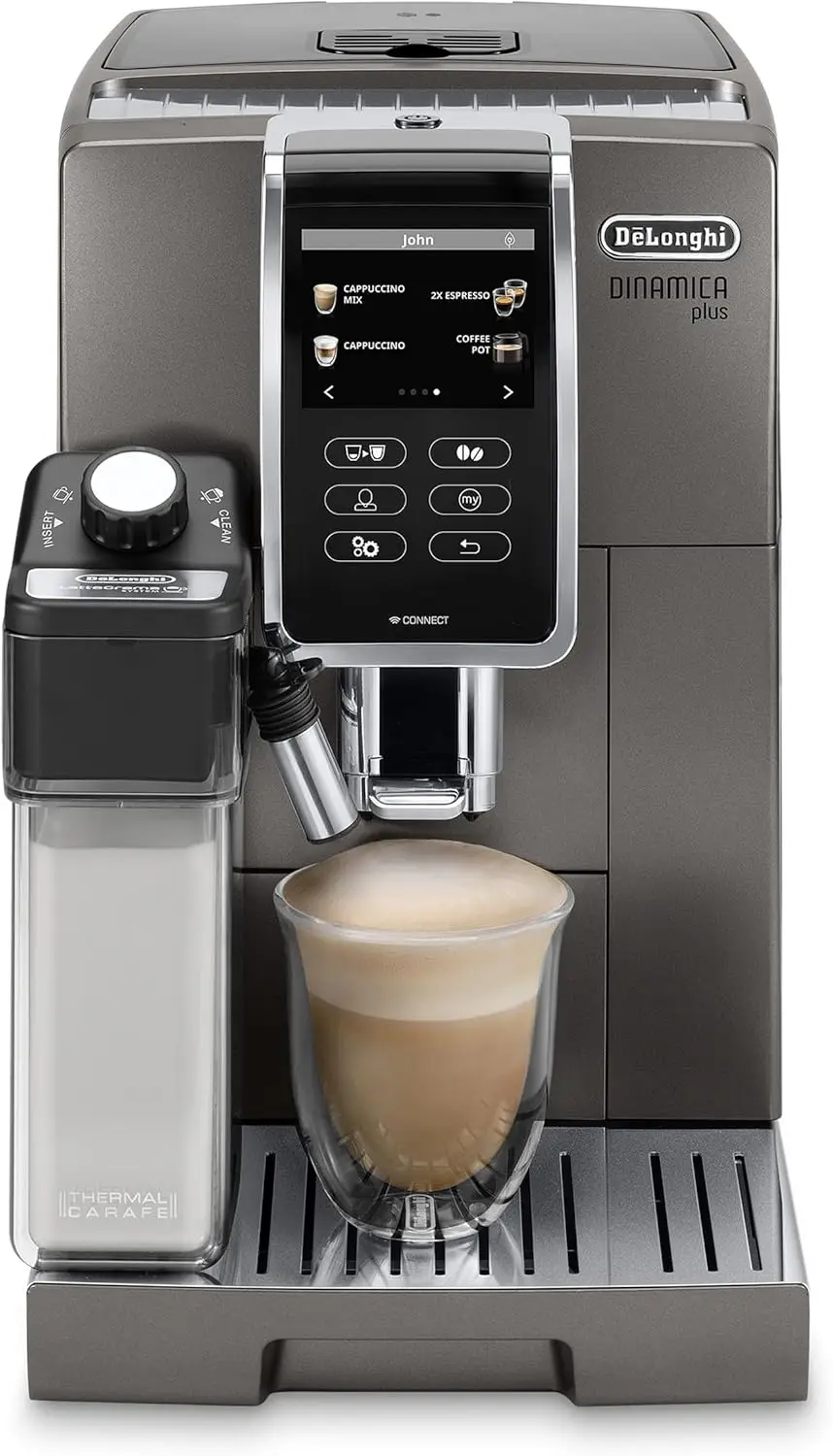 Dinamica Plus Connected Espresso & Coffee Machine with Automatic Milk Frother, One Touch Latte, Cappuccino, Color Touch Display