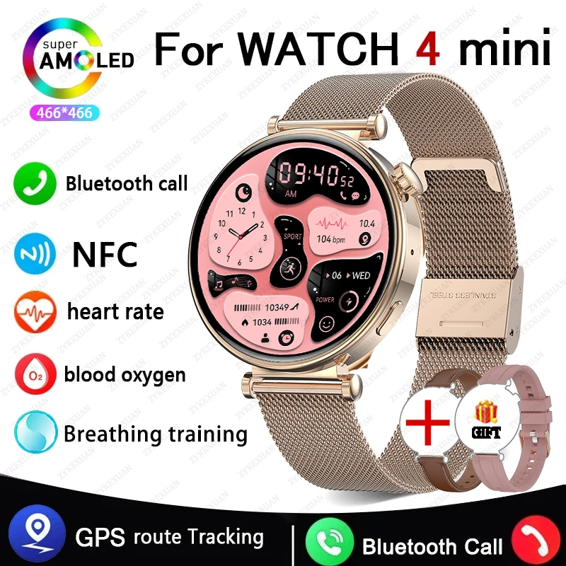 

For Huawei Xiaomi GT4Mini Smart Watch Women NFC GPS Tracker AMOLED 466*466 HD Screen Heart Rate BT Call SmartWatch Men 2024 New