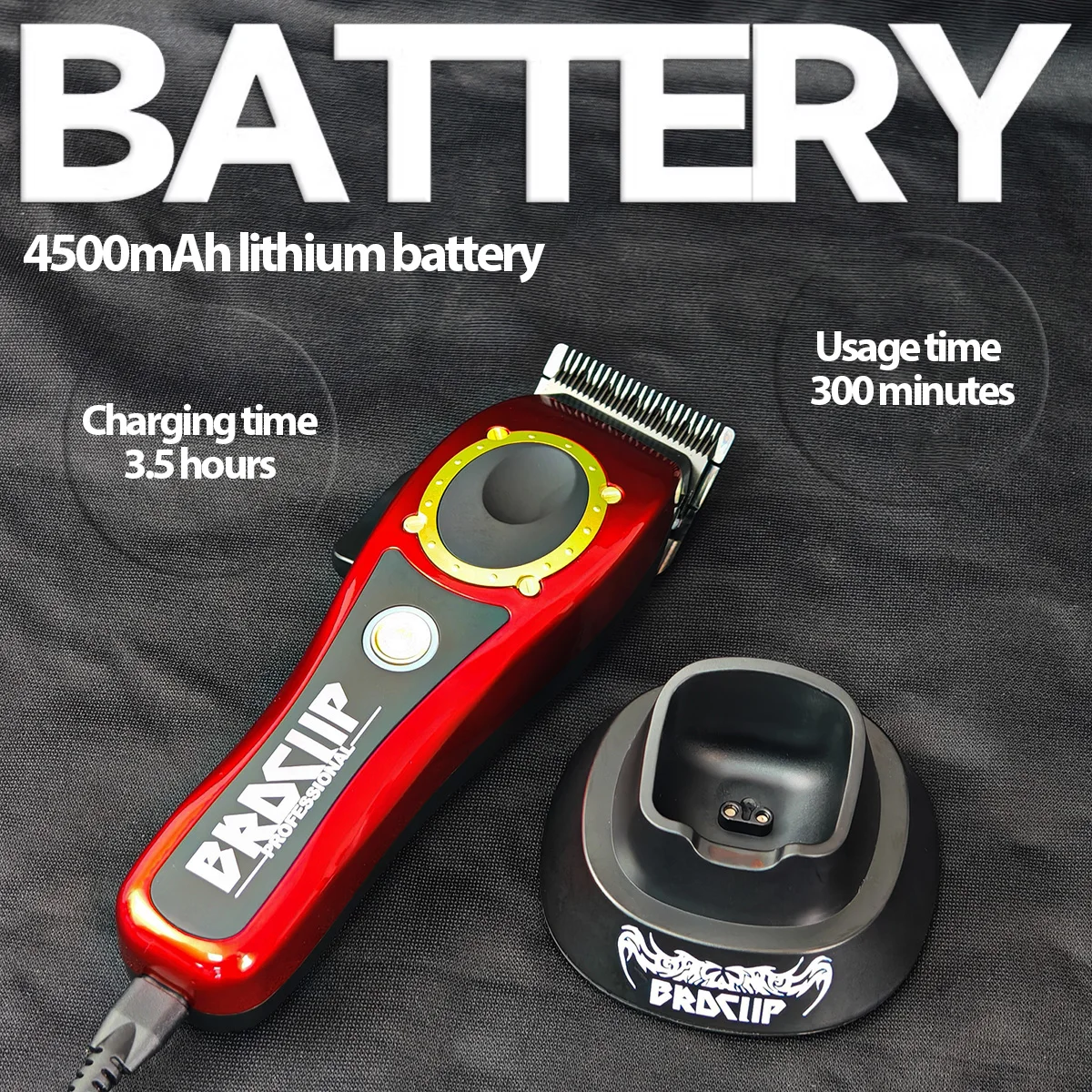 BRDCLIP BRD100 Tagliacapelli elettrico professionale 8000RPM Motore ad alta velocità Lama DLC 4500mAh Base per rifinitore senza fili_voghion.com