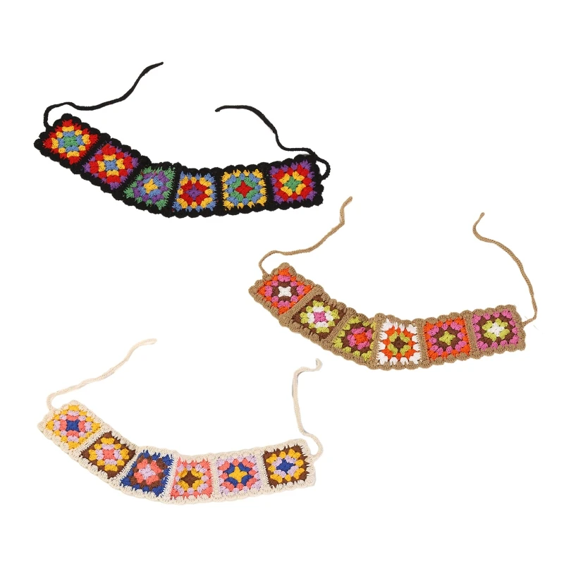 

Crochet Turban Bandana Colorful for Head Wrap Floral Knitted for Head Kerchief for Girls Tie Back Turban Lovely Photo Dropship