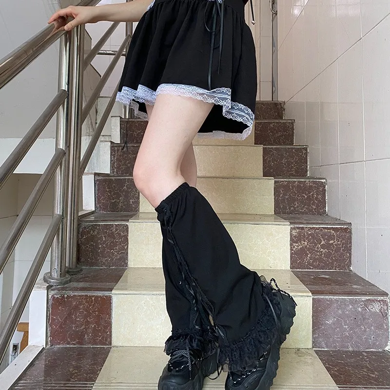 Gothic Style Lace Rope Bunching Stockings Japanese Jk lolita Mid-Calf Punk Foot Sock Street Fashion Personality Leg Warmer