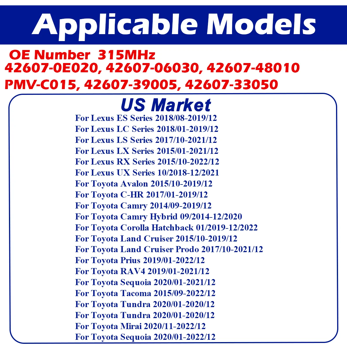 PMV-C015 TPMS Ÿ̾ з , Ÿ ƹ߷ ķ RAV4  ̾  ES LC RX UX LX ø 315MHz, 42607-06030