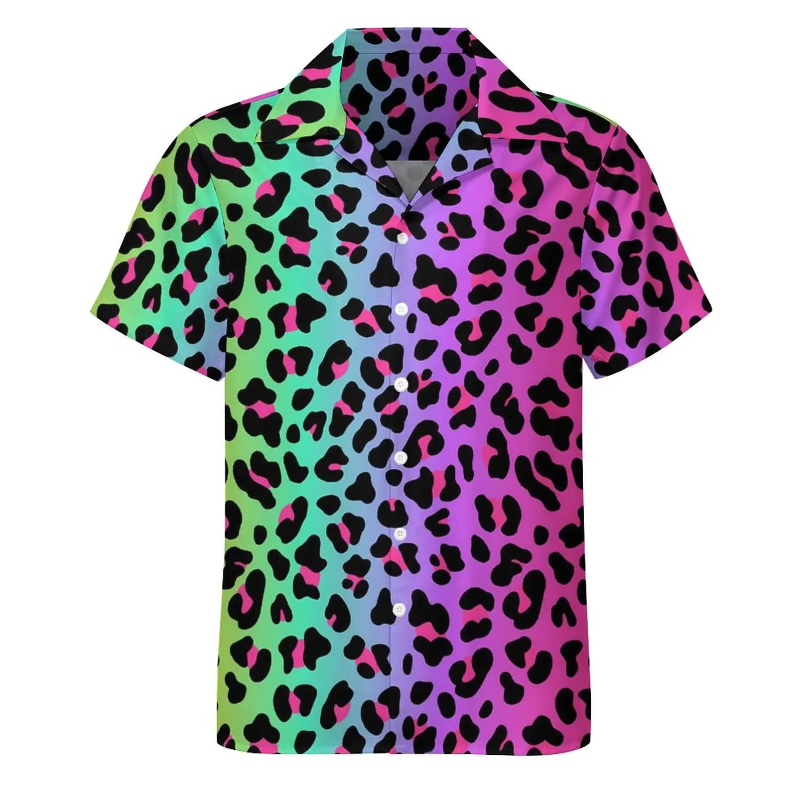 Rainbow Leopard Beach Shirt Cheetah Neon Print Hawaii Casual Shirts Male Retro Blouses Short Sleeve Pattern Clothing Big Size 3