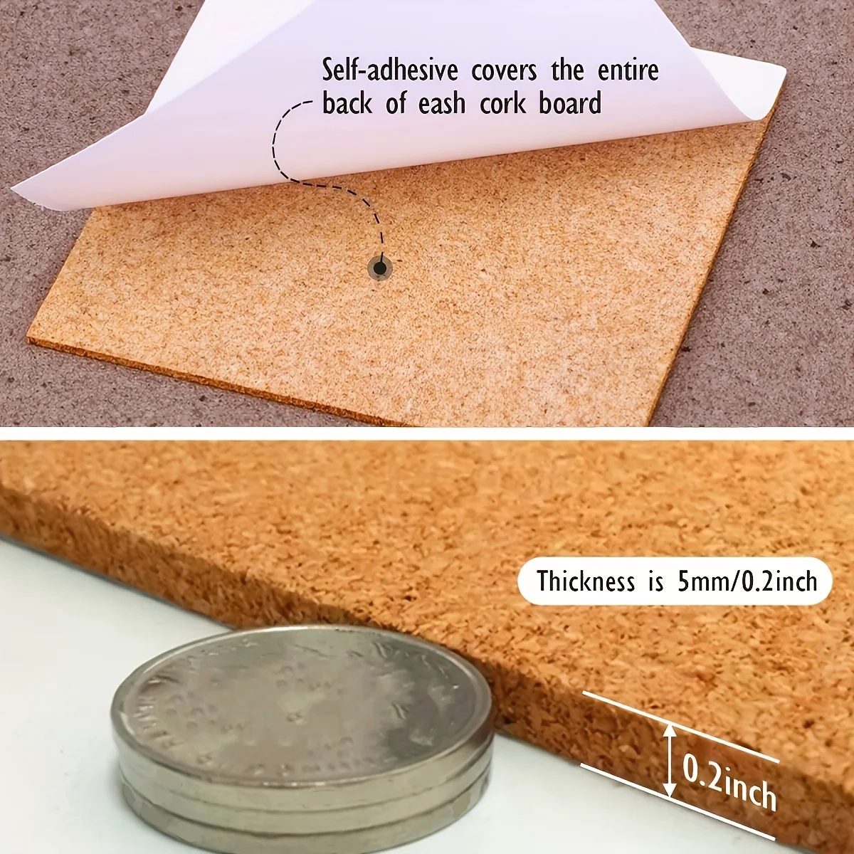 30cm/11.8in 정사각형 프레임리스 코르크 보드(자체 접착 장식 보드 포함) 사진 벽 디스플레이 보드 공지 보드 핀 보드