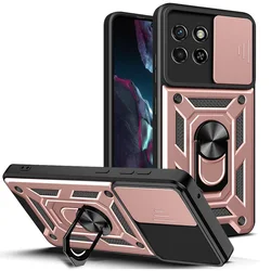 Armor Hybrid Metal Rotating Ring Back Cover with Camera Protection for Itel S23 Plus (Rose Gold)