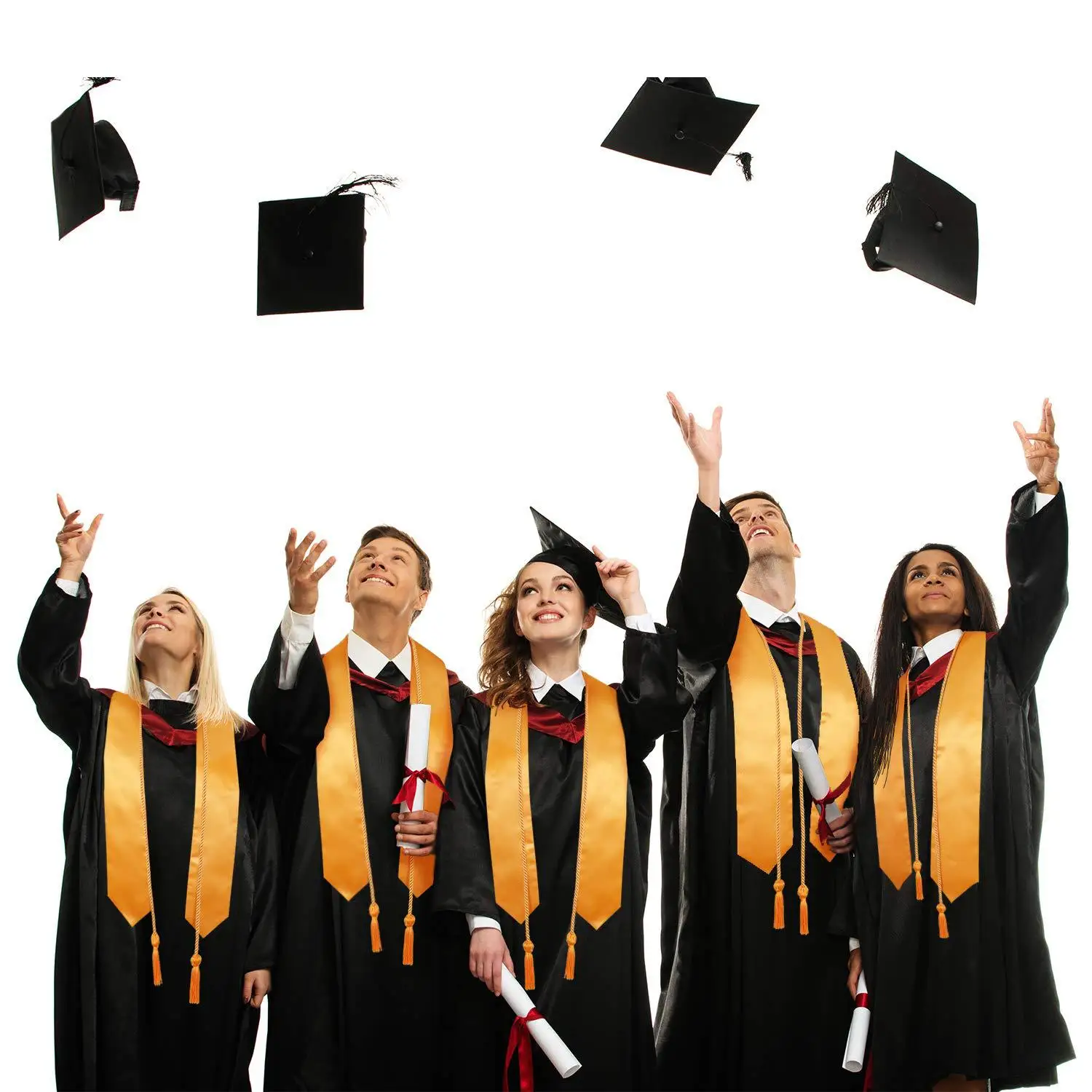 Graduation Gowns College Graduation Caps Uniform Set with Tassel Stole 2025 Seal European American Style for Bachelor