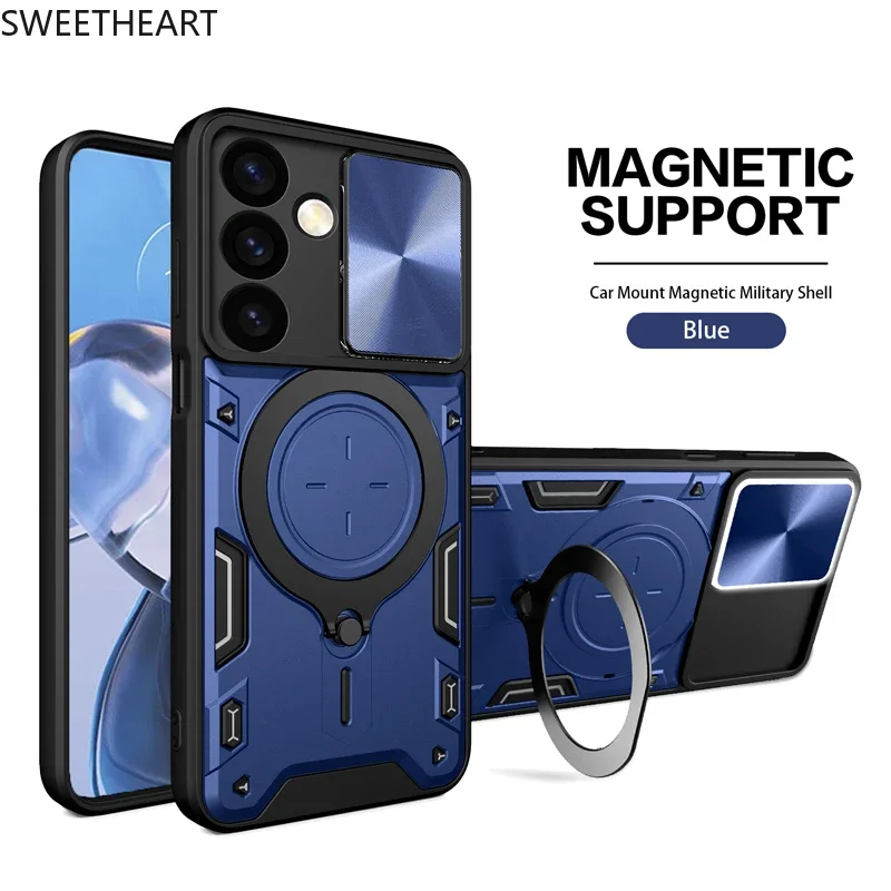 Magnetic Adsorption Armor Metal Ring Case For Samsung Galaxy S24 S23 S22 S21 S20 Ultra S24 S23 Plus S23FE Incoming Call Flashing_voghion.com