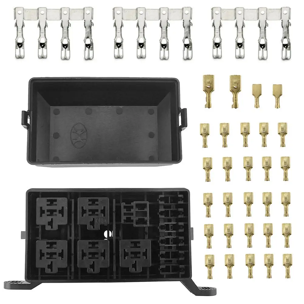 Universal DC 12V Car Marine 6-Way Relay 6-Slot Blade Fuse Holder Box Block Auto Fuse Box Relay 6-way Relay Circuit Car Fuses Kit Fuse Box