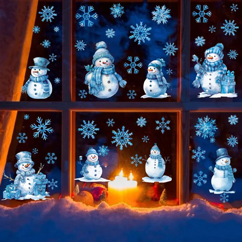 Christmas Window Stickers Snowflake Cartoon Snowman PVC Wall Stickers Home Glass Window New Year Decoration