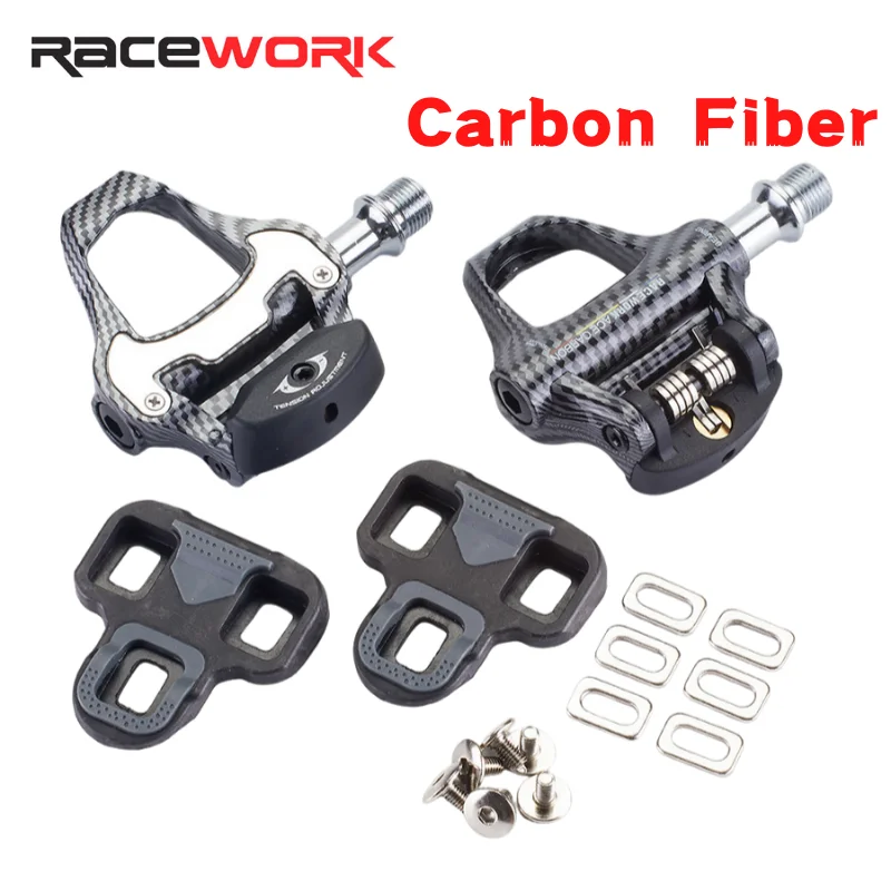 RACEWORK Road Bike Pedals Carbon Fiber 4 Bearings Suitable forKEO and