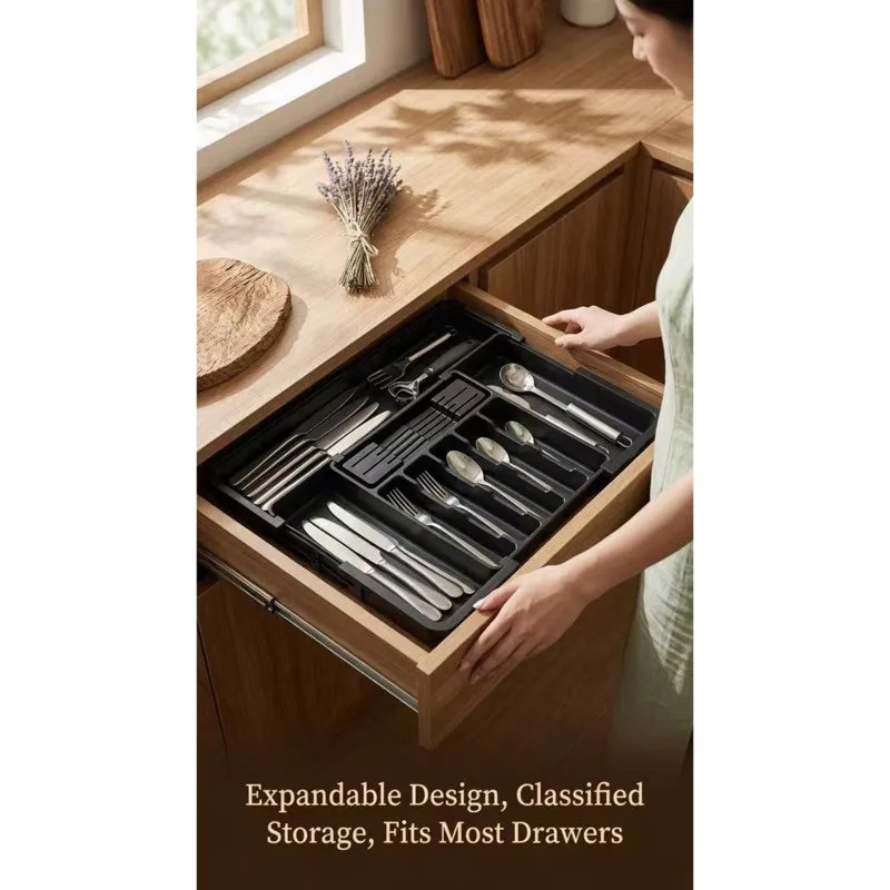BSEVB-Scatola portaoggetti da cucina con organizer espandibile per posate - Dotata di divisori per una gestione efficiente degli utensili - immagine 2