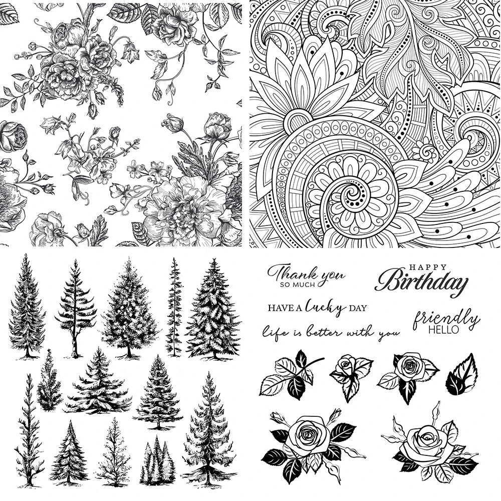 Pine Trees Roses Dreams Clear Stamps Seals DIY Scrapbooking Card Making Album Decorative Silicone Stamp Crafts clear stamps,clear rubber stamps
