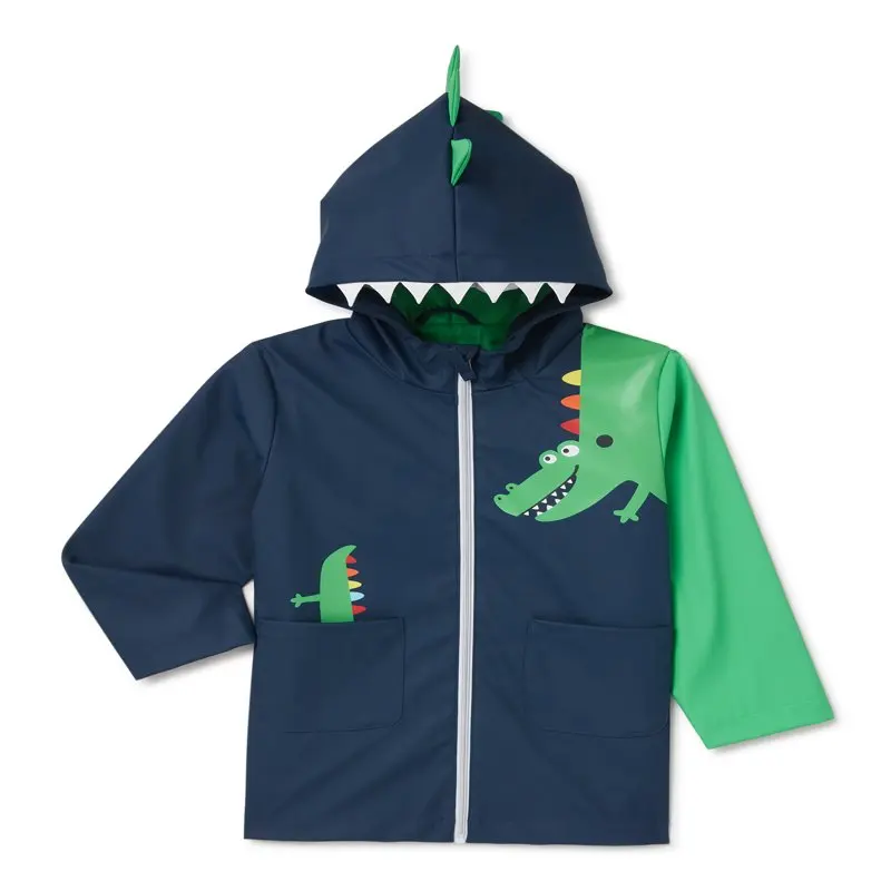 

Dinosaur Full Zip Hooded Raincoat Jacket with Pockets, Sizes 4-7