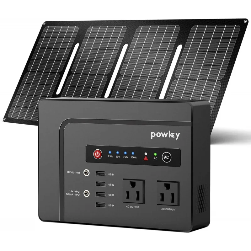 

Powkey Generator with Panel, 146Wh/200W Portable Power Station Solar 40W, 110V Pure Sine Wave DC/USB/AC Outlet