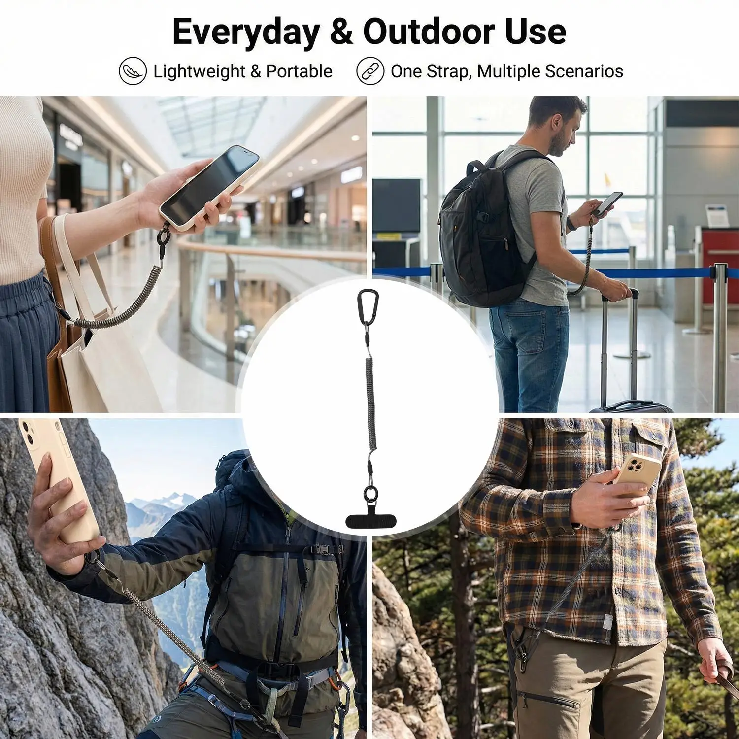 Coiled Anti-Theft Retractable Phone Lanyards with Tether Tabs - Outdoor Anti-Fall Straps (1-3 Pack)