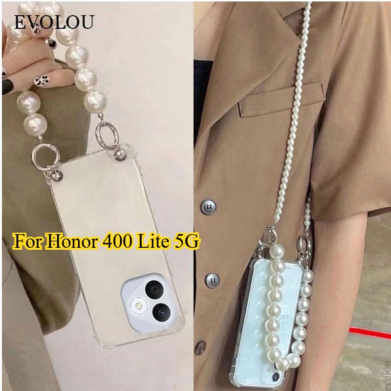 Pearl Chain Crossbody Lanyard Necklace Shockproof TPU Phone Case