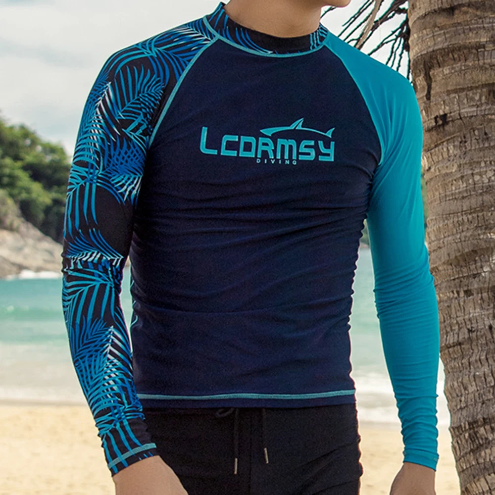 Men's High Elastic Sunscreen Shirts Long Sleeve Surf Top Water Sports Fitness Quick Dry UPF 50 +
