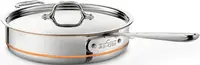 Copper Core 5-Ply Stainless Steel Sauté Pan with Steel Lid 3 Quart Induction Oven Broiler Safe 600F Pots and Pans, Cook 1