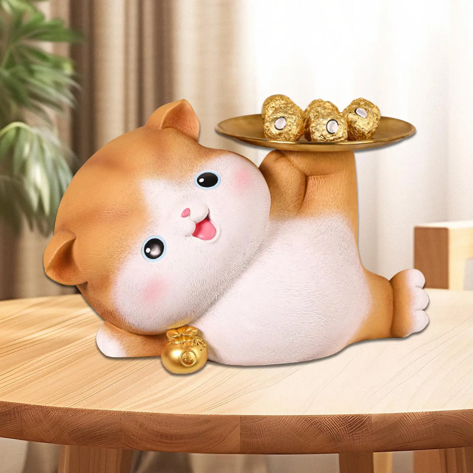 Cat Statue Keys Holder Decoration Gifts Resin Figurine Figurine Jewelry Trinket Tray for Cabinet Book Shelf Bathroom Office Home