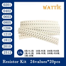 

Resistor kit 0201 0402 0603 0805 1206 1210 1812 2512 smd Resistor package 25values*20PCS=500PCS 1% Sample Kit Resisor