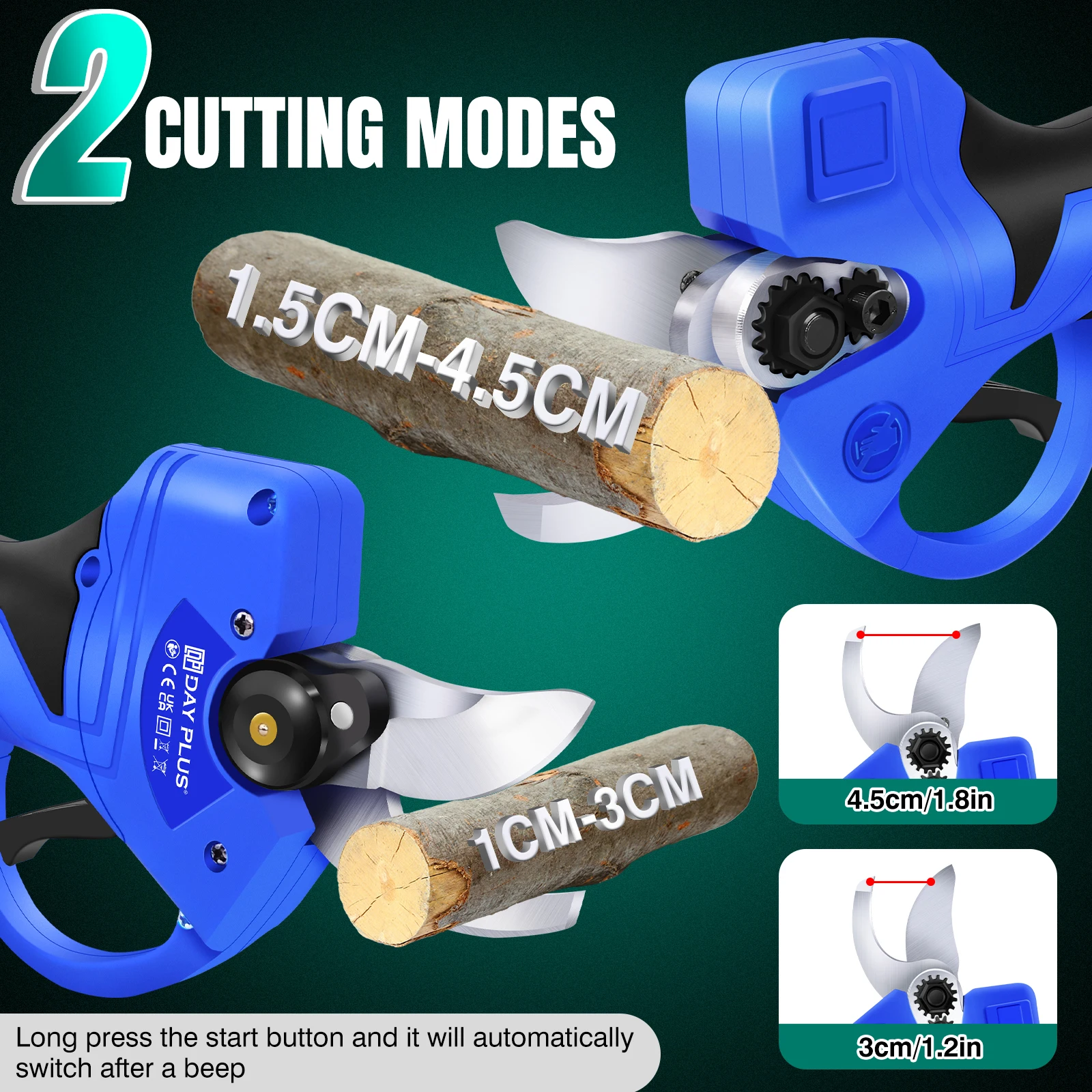21V Brushless Electric Garden Secateurs Cordless Pruning Shears with 2 x 1.5Ah Rechargeable Batteries
