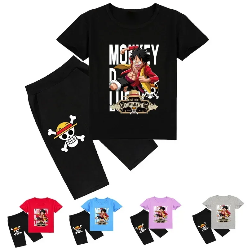 

One Piece Summer Clothes New Boys and Girls Cool and Handsome Middle and Large Children Short Sleeve T-Shirts and Shorts Sets