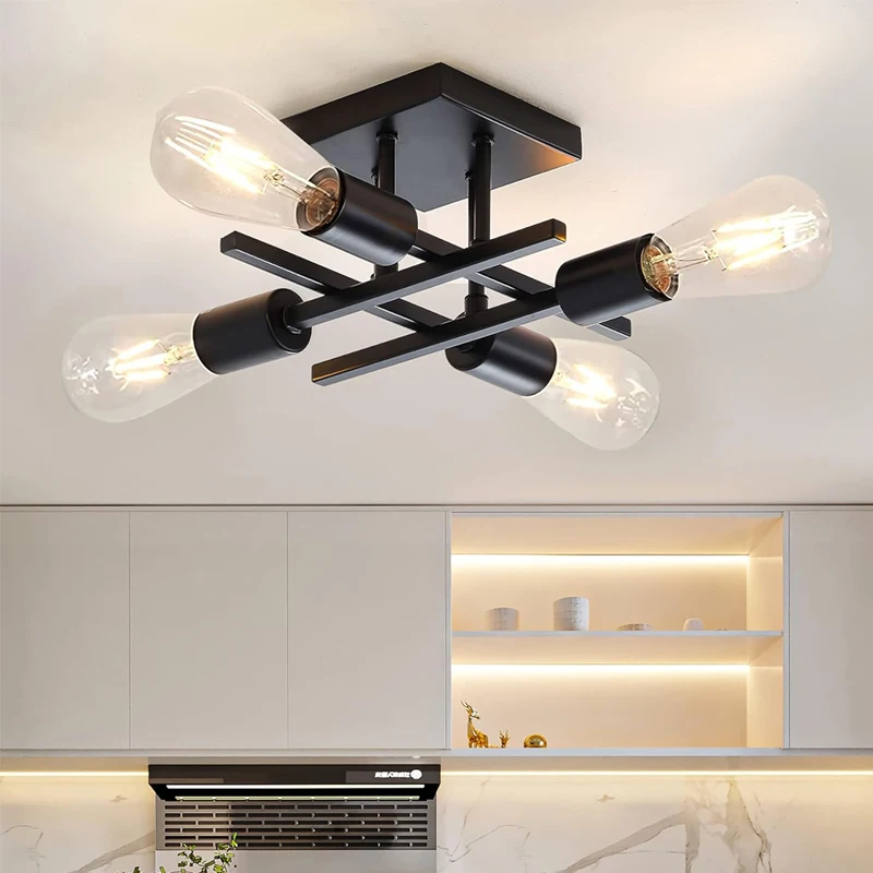 Plafoniera Nordica 4 Luci in Ferro — Studio Ufficio - immagine 4