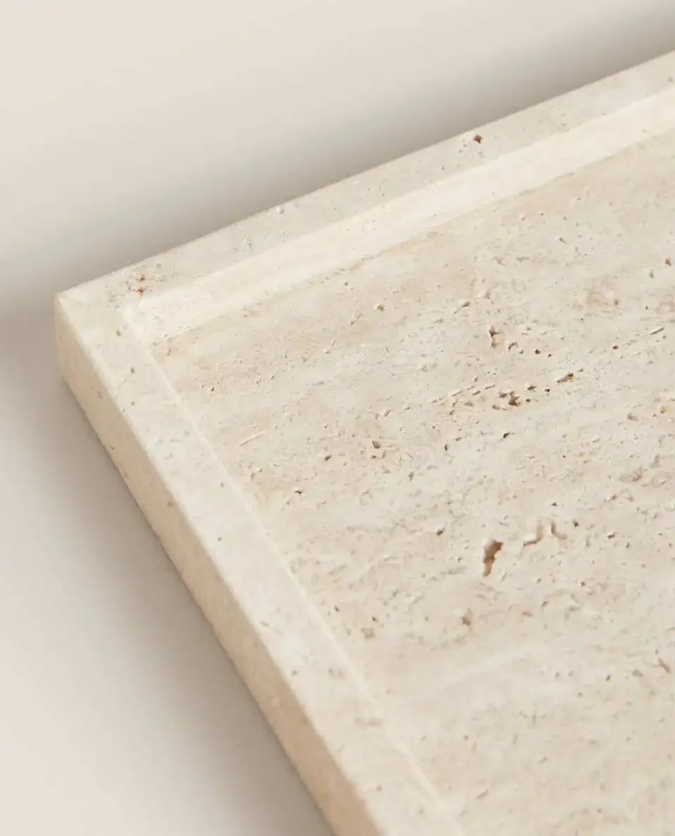 Wabi-Sabi Style Yellow Travertine Tray, Rectangular Beige Marble Stone Tray, Bathroom Ornament, Wholesale, 30x20x3cm 4